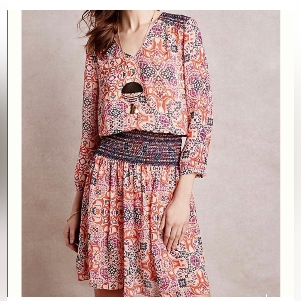 Anthropologie vanessa virginia day tripper boho long sleeve dress size XS